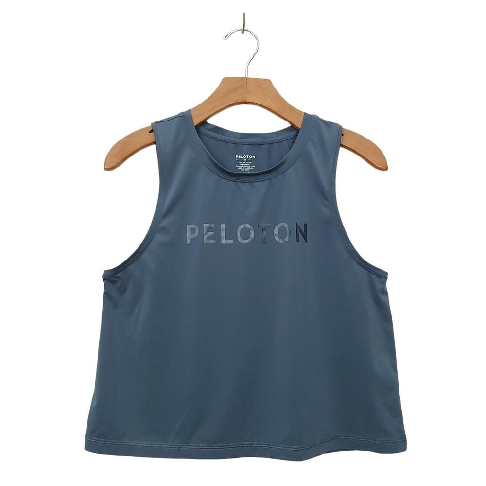 Peloton Muscle Tank Womens Medium Blue Distance Cropped Breathable Gym Yoga